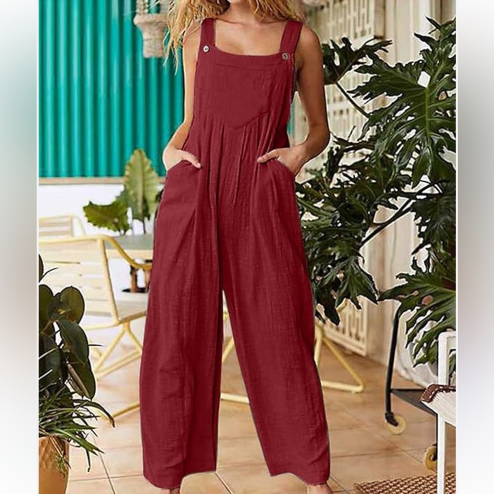 Bloomchic-Solid Pleated Detail Pocket Overall Jum… - image 1